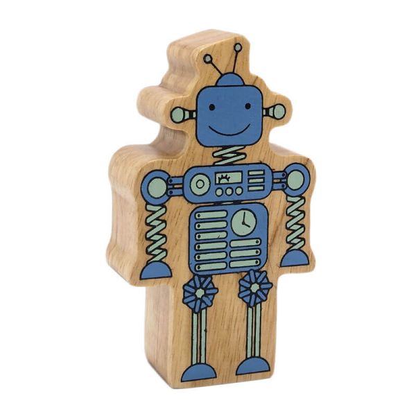 Lanka Kade Holzfigur Roboter beidseitig bedruckt blau