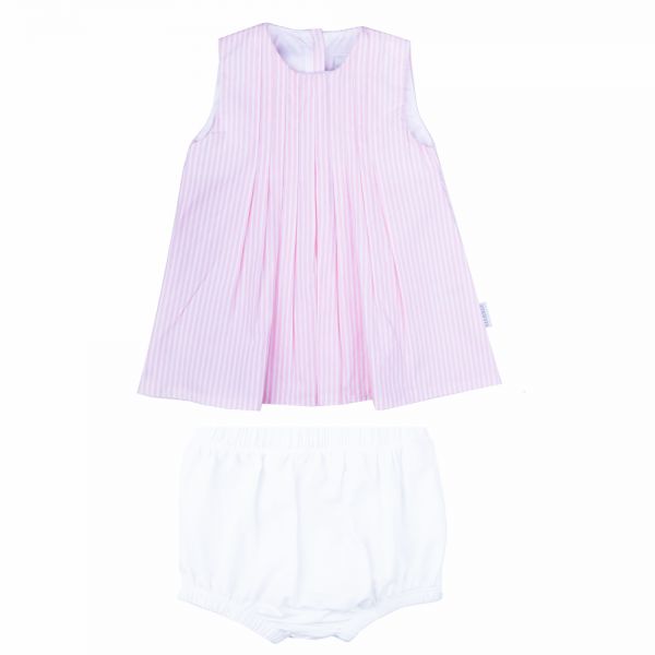 Stummer Set Kleid + Hose Nadelstreifenlook Mädchen rosa